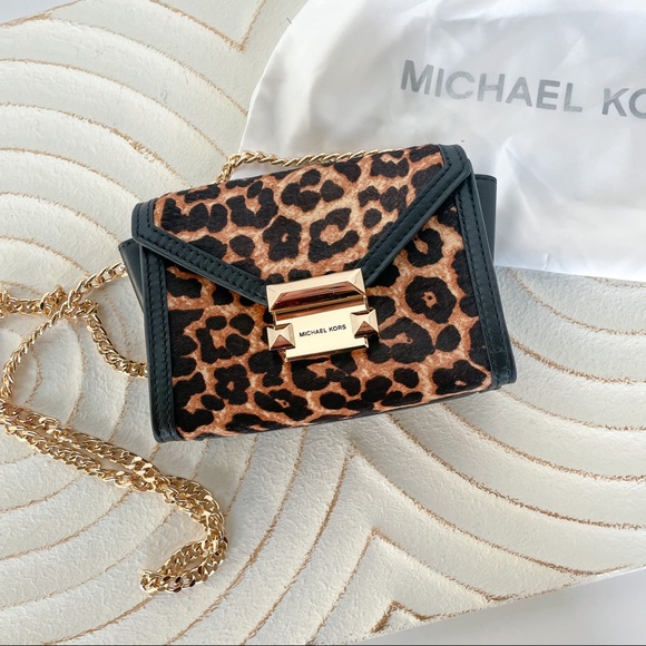 Michael Kors Handbags - LIKE NEW MICHAEL KORS | Mini  Leapord Satchel Cross Body Gold Chain
